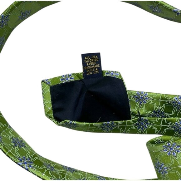 FABERGÉ Men's 100% Silk Necktie LUXURY Tie XL Green Blue Geometric W:3.6" EUC - Picture 3 of 6